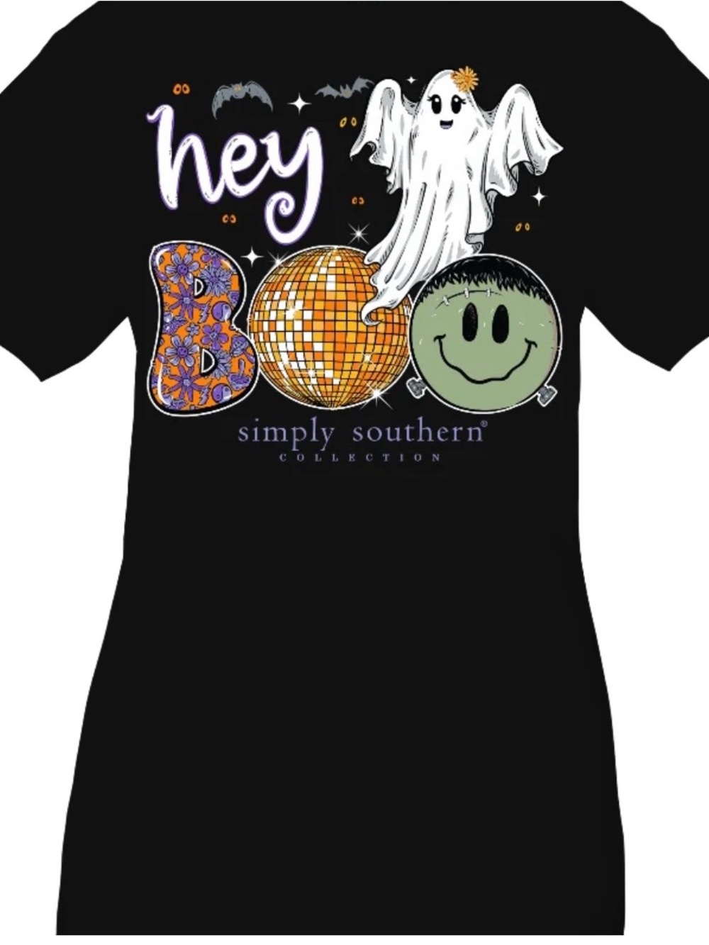 Simply Southern Black 'Hey Boo' Halloween Ghost Orange Disco Ball Shirt XXL 2XL